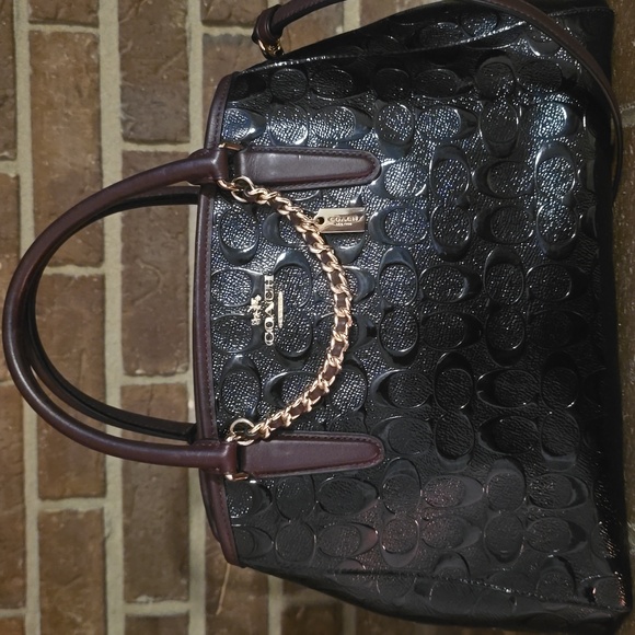 Coach Handbags - Coach Margot Patent Leather Carryall Crossbody Satchel Black Purple